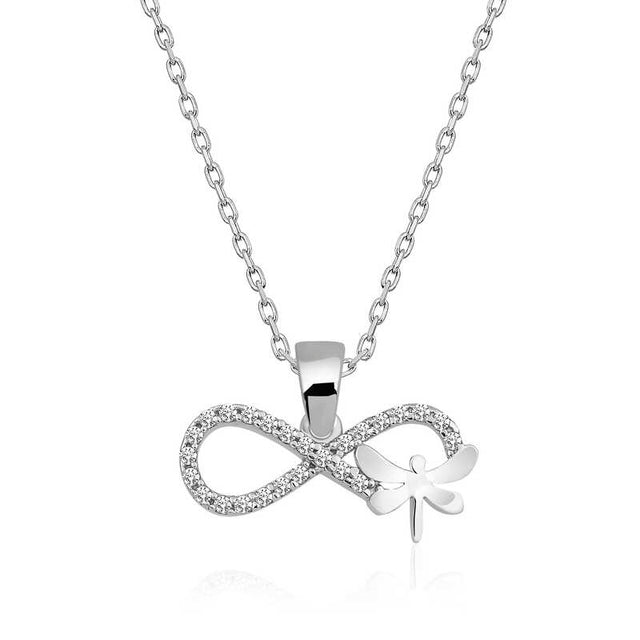 Necklace - Sterling Silver Infinity Dragonfly Pendant with Sparkle