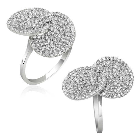 Statement Ring - Sterling Silver Zircon Pavé Double Disc Design