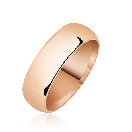 Wedding Band - Rose Gold-Tone Silver Classic Polished Domed Ring