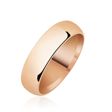 Wedding Band - Rose Gold-Tone Silver Classic Domed Comfort Fit Ring