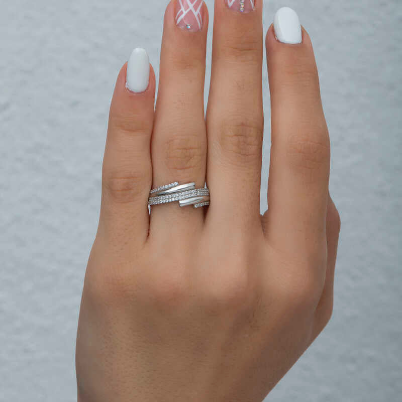 Ring - Sterling Silver Zircon Pave Multi-Row Statement Ring