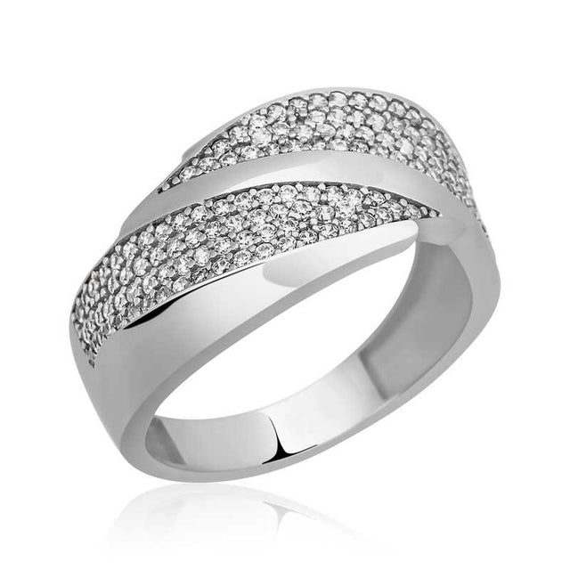 Sterling Silver Cubic Zirconia Pavé Crossover Statement Ring