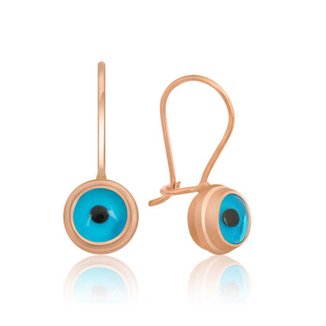 Rose Gold Plated Nazar Eye Hook Earrings - Symbolic Charm