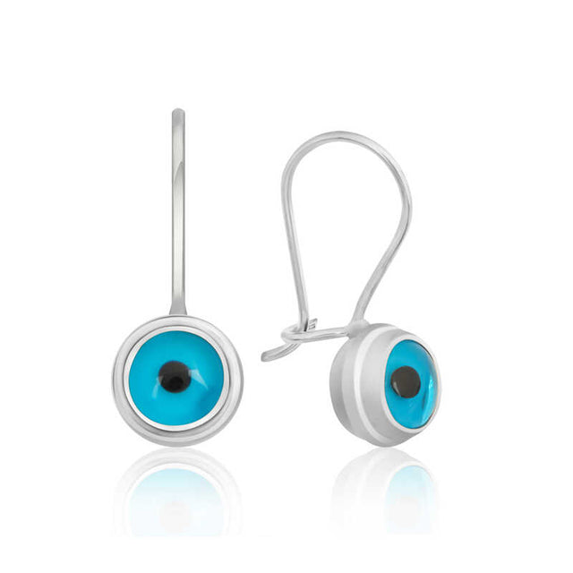Dangle Earrings - Rhodium Plated Sterling Silver Nazar Eye