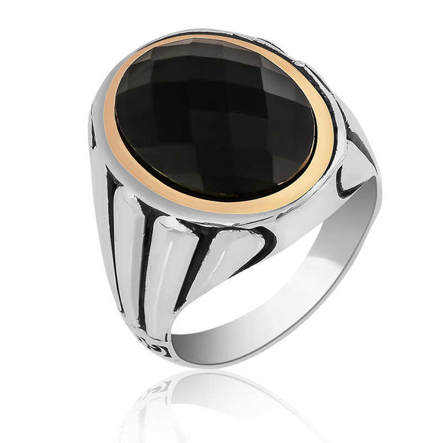 Men's Sterling Silver Black Zircon Stone Ring