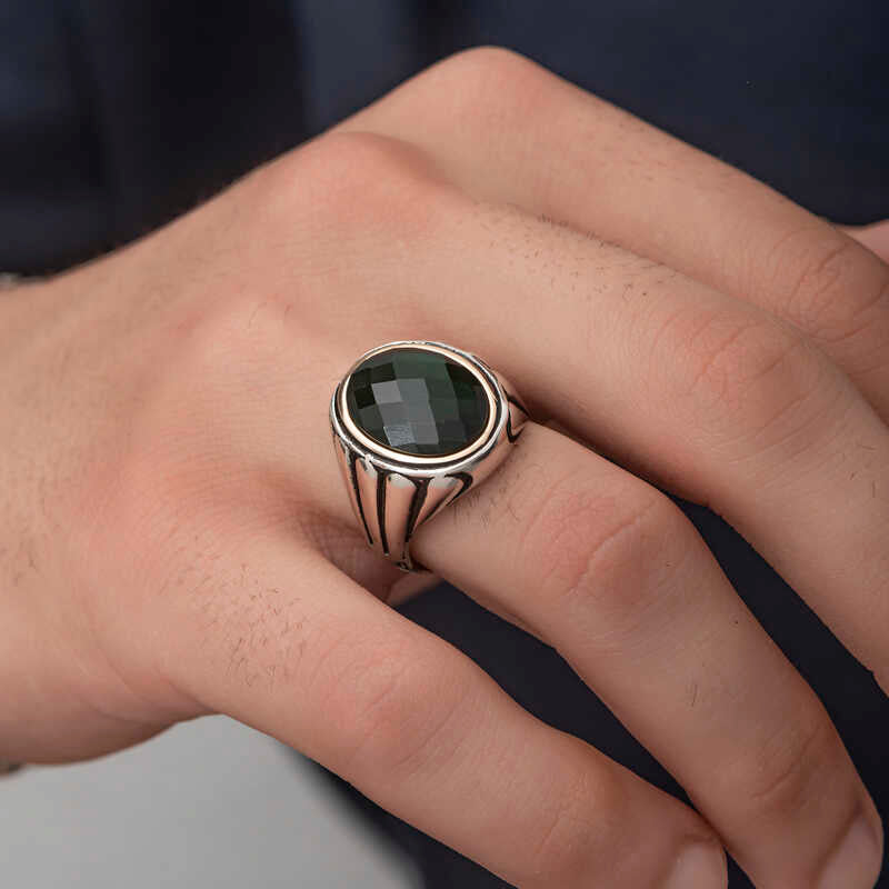 Men's Sterling Silver Black Zircon Stone Ring