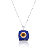 Sterling Silver Evil Eye Necklace - Square Glass Protection Pendant