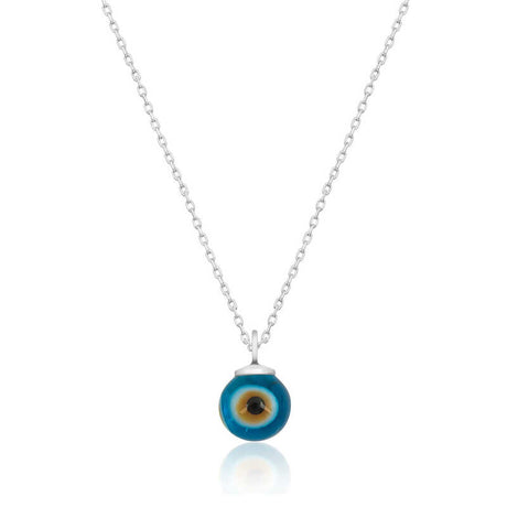 Sterling Silver - Dainty Glass Evil Eye Charm Necklace