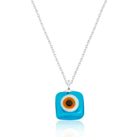 Silver-Tone Necklace - Turquoise Glass Evil Eye Protection Pendant