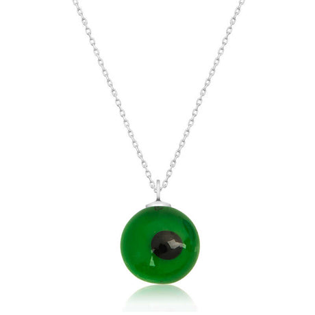 Necklace - Sterling Silver Green Glass Evil Eye Amulet Protection Charm