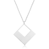 Sterling Silver Necklace - Modern Geometric Square Frame Pendant