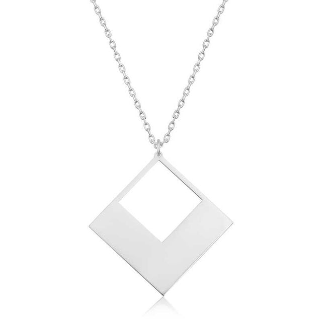 Sterling Silver Necklace - Modern Geometric Square Frame Pendant