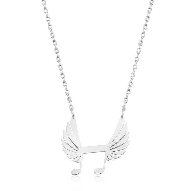 Sterling Silver Musical Note Wings Necklace - Dainty & Symbolic