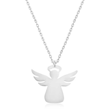Silver-Tone Angel Pendant Necklace - Symbolic Minimalist Design