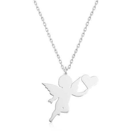 Necklace - Silver-Tone Angel with Heart Charm Pendant