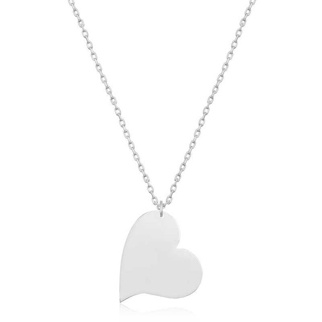 Silver Heart Necklace - Smooth Polished Dainty Pendant Jewelry
