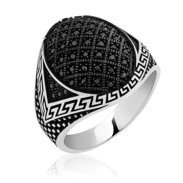 Premium Men's Silver Ring Black Zircon Stone