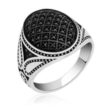 Luxury Silver Black Zircon Mens Ring