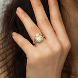 Sterling Silver Halo Ring - Yellow Emerald Cut & Cubic Zirconia
