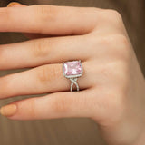 Silver-Tone Pink Cushion Cut Halo Ring - Pavé Twist Band