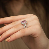 Silver-Tone Pink Cushion Cut Halo Ring - Pavé Twist Band