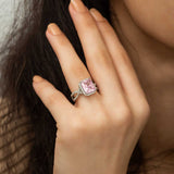 Silver-Tone Pink Cushion Cut Halo Ring - Pavé Twist Band