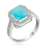 Sterling Silver Ring - Turquoise Rectangular Halo Statement
