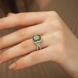 Ring - Sterling Silver Green Emerald Cut Halo Statement Ring