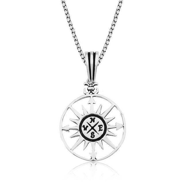 Sterling Silver Compass Pendant Necklace - Wanderlust & Guide