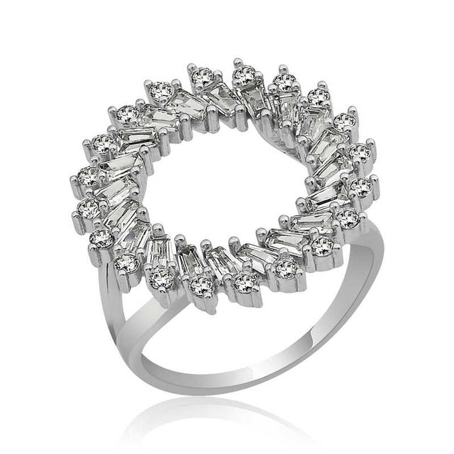 Sterling Silver Ring - Radiant Open Circle with Baguette & Round CZ