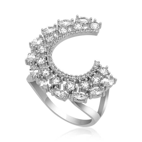 Ring - Sterling Silver Cubic Zirconia Statement Crescent
