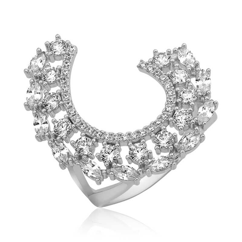 Ring - Sterling Silver Cubic Zirconia Statement Crescent