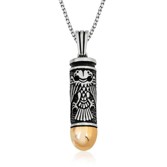 Bullet Pendant Necklace - Two-Tone Silver & Gold Eagle Design
