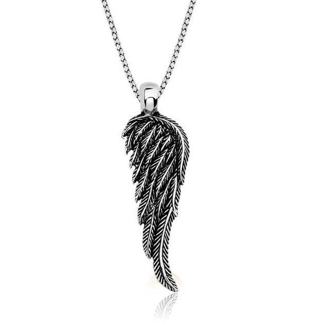 Sterling Silver Wing Pendant Necklace - Intricate Feather Design