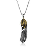 Two-Tone Layered Feather Pendant Necklace - Bohemian Chic