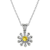 Necklace - Sterling Silver Yellow Gemstone Baguette Flower Pendant