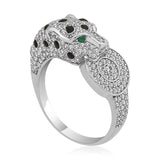 Sterling Silver Pave Panther Statement Ring with Green Eyes