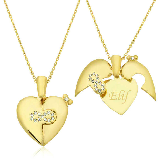 Couple's Split Heart Necklace - Gold-Tone Infinity & Personalized Design