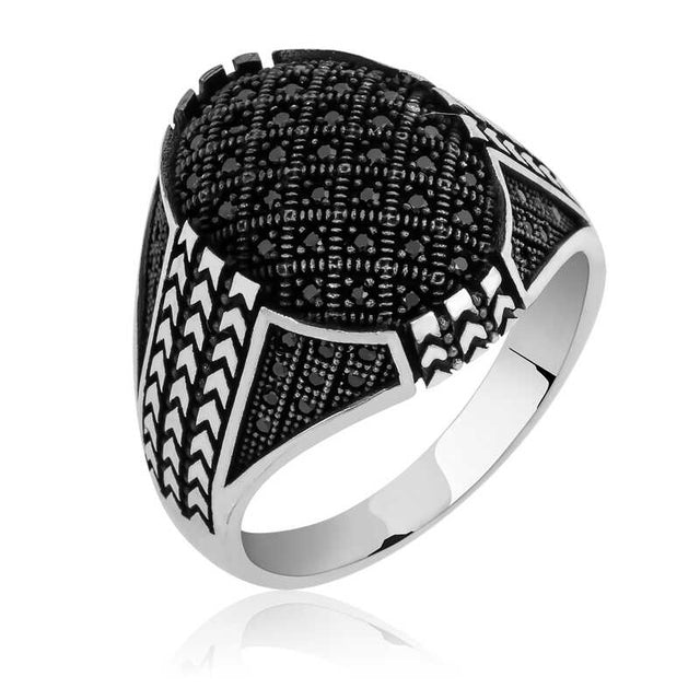 Premium Artisan Silver Black Zircon Men's Statement Ring