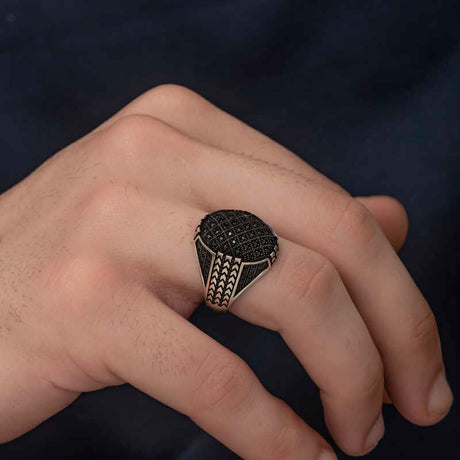 Premium Artisan Silver Black Zircon Men's Statement Ring