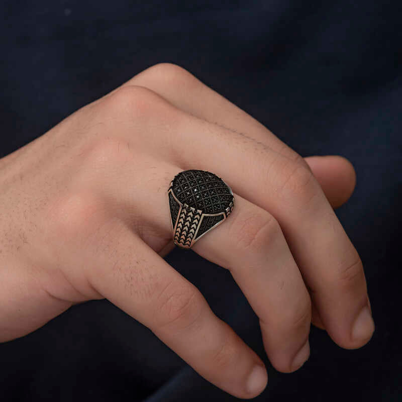 Premium Artisan Silver Black Zircon Men's Statement Ring