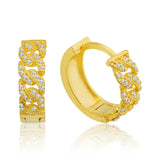 Gold-Plated Sterling Silver Hoop Earrings - Dazzling Pave Curb Chain Design