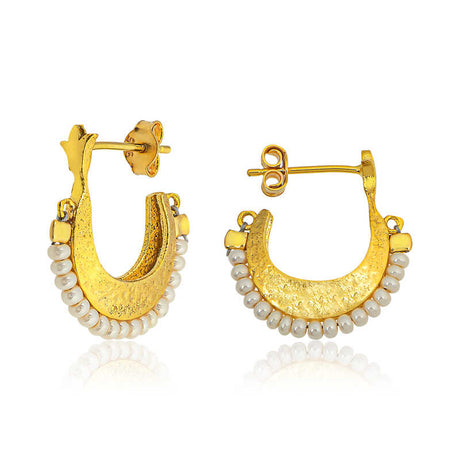 Bohemian Gold-Tone Stud Earrings - Textured with Pearl Accents