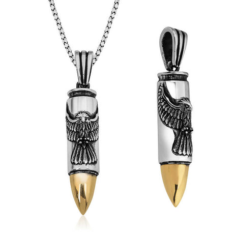 Men's Necklace Pendant - Two-Tone Metal Eagle Bullet Design