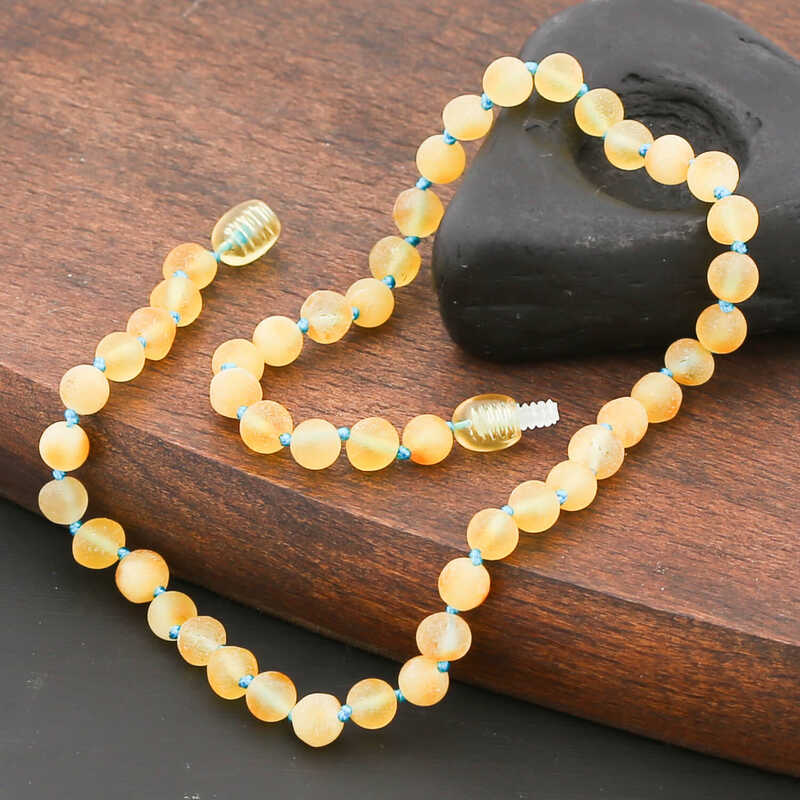 Natural Amber - Polished Round Bead Teething Necklace