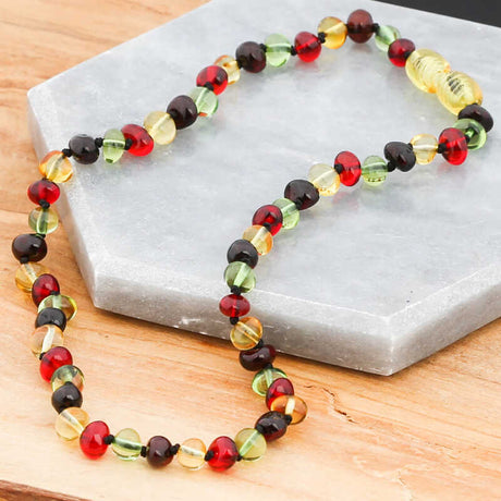 Baby Amber Teething Necklace - Multi-color Polished Beads