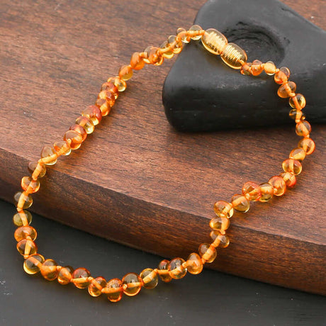 Natural Amber Teething Necklace - Polished Drop Beads for Baby
