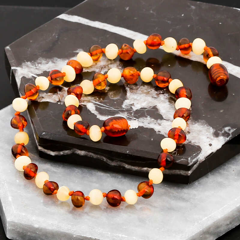 Natural Amber Baby Teething Necklace - Mixed Cognac & Milky Polished Nugget