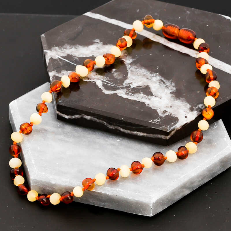 Natural Amber Baby Teething Necklace - Mixed Cognac & Milky Polished Nugget