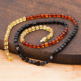 Natural Amber Necklace - Graduated Square Beaded Design